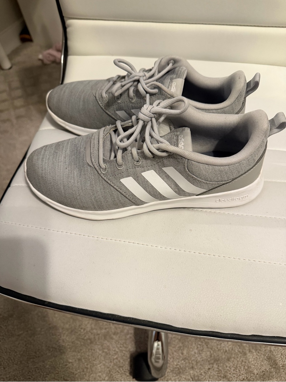 adidas Gray Lightweight Knit Sneakers with White Stripes